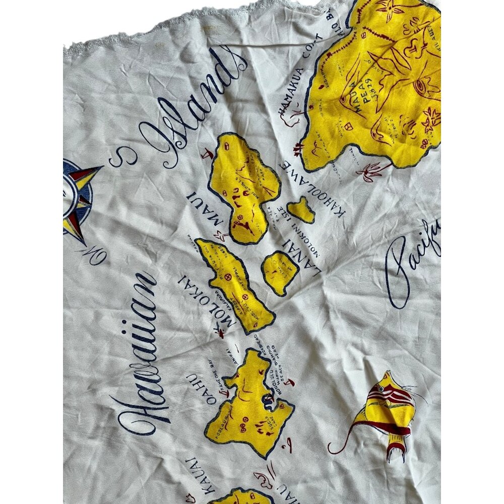 Hawaiian Islands Map Scarf Crepe Polyester 23 x23 Aloha Hawaii Frayed Edges VTG - Picture 4 of 11